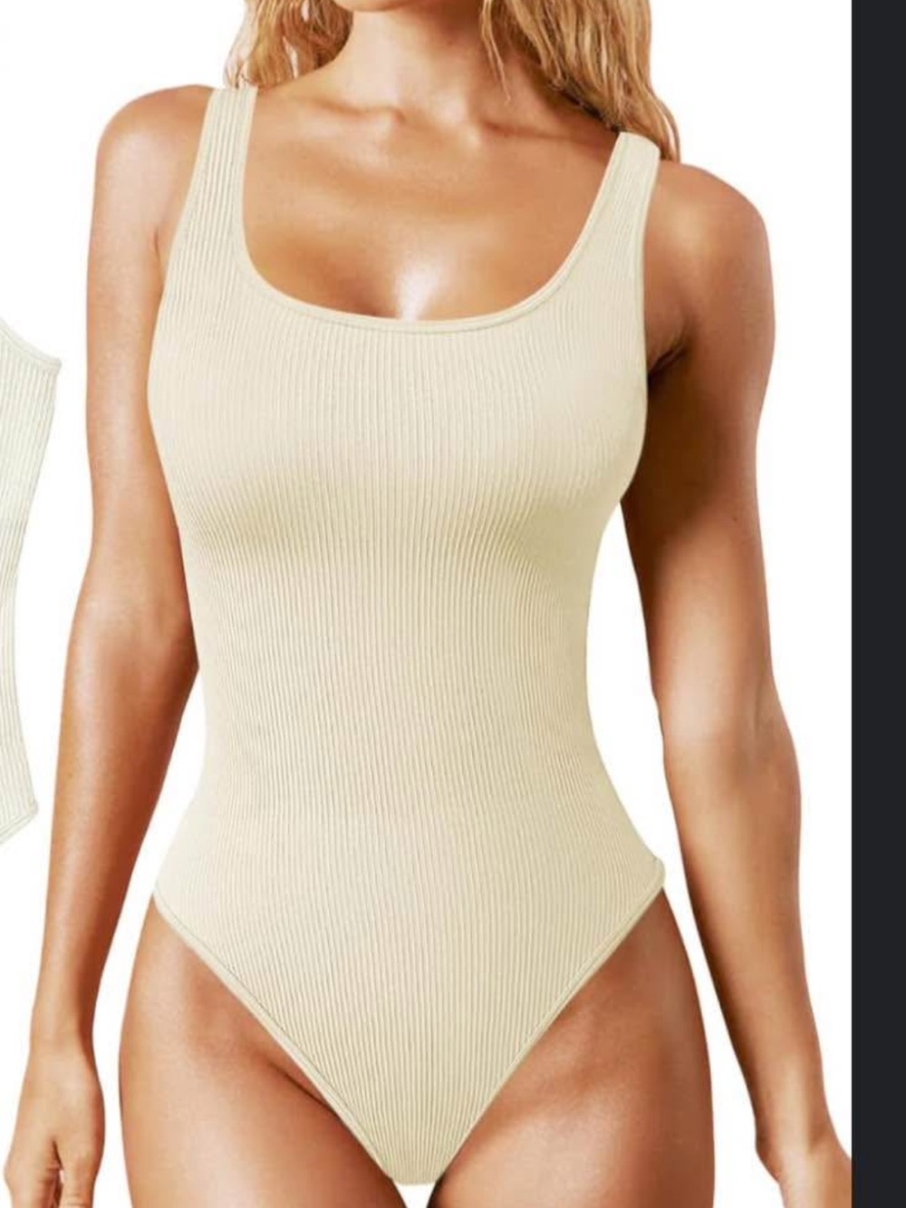 Ribbed Scoop Neck Bodysuit - Cream